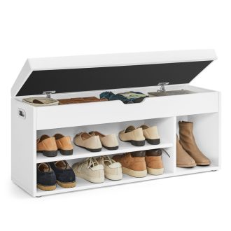 VASAGLE cipőpad párnával, tárolópad párnázott üléssel, 3 rekesszel, rejtett tárolóval,