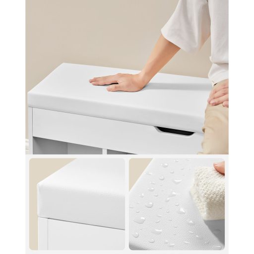 VASAGLE cipőpad párnával, tárolópad párnázott üléssel, 3 rekesszel, rejtett tárolóval,