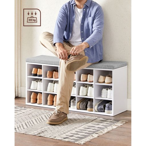 VASAGLE LHS15WT Cipőpad Pad Cipőtartó Ülőkével Párnával és 15 Rekeszes Tárolóval
