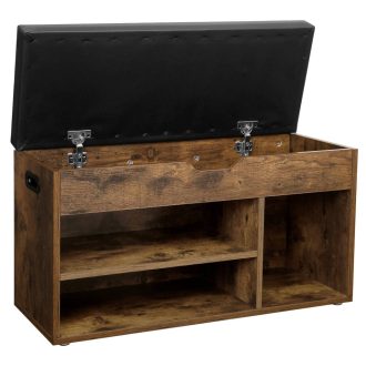 VASAGLE cipőpad párnával, tárolópad párnázott üléssel, 3 rekesszel, rejtett tárolóval,