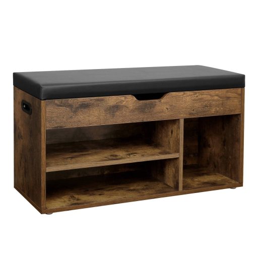 VASAGLE cipőpad párnával, tárolópad párnázott üléssel, 3 rekesszel, rejtett tárolóval,