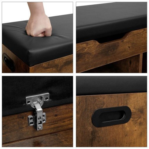 VASAGLE cipőpad párnával, tárolópad párnázott üléssel, 3 rekesszel, rejtett tárolóval,