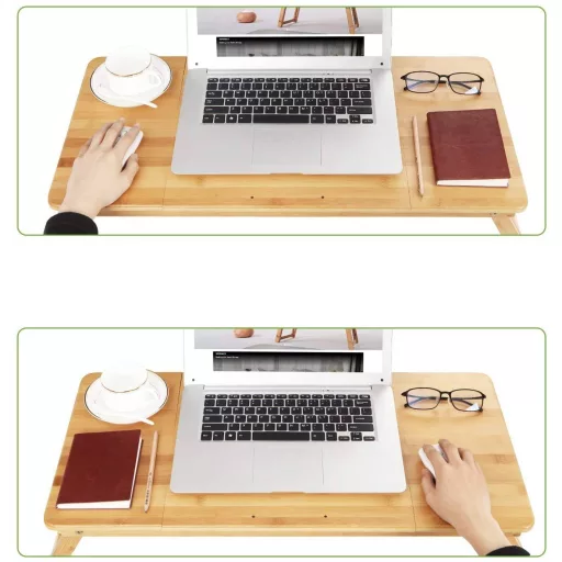 SONGMICS Bambusz Laptop Asztal, Összecsukható Ágyasztal, Balkezeseknek és Jobbkezeseknek,