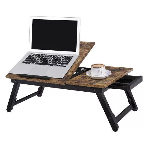 SONGMICS Laptop Asztal Ágyhoz vagy Kanapéhoz Állítható Dönthető Lappal, Reggeliző Tálca