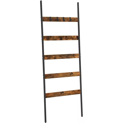 VASAGLE Takaró Létra, Döntött Létra Polc, 5 Szintes Törölközőtartó, 65 cm Széles, Acél
