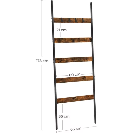 VASAGLE Takaró Létra, Döntött Létra Polc, 5 Szintes Törölközőtartó, 65 cm Széles, Acél