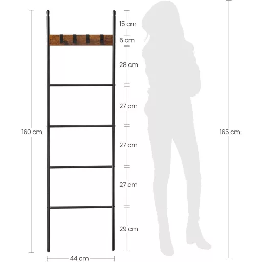 Létra ruhaakasztó, 5 szintes, rusztikus barna és fekete 44x160cm