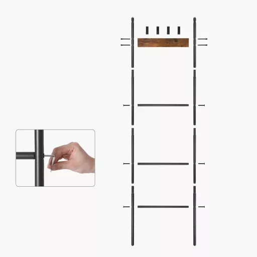 Létra ruhaakasztó, 5 szintes, rusztikus barna és fekete 44x160cm