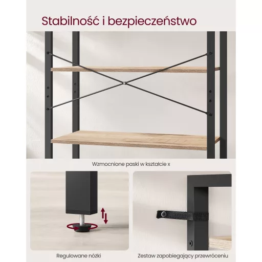 Könyvespolc, álló polc, 6 szintes, homokbarna 30 x 80 x 186 cm