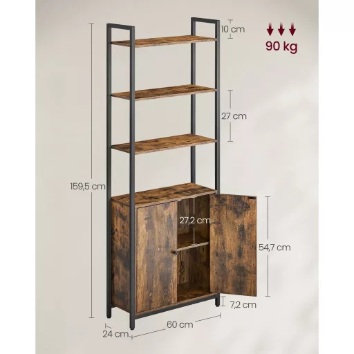 Könyvespolc, álló polc ajtóval, rusztikus barna 60x24x159cm