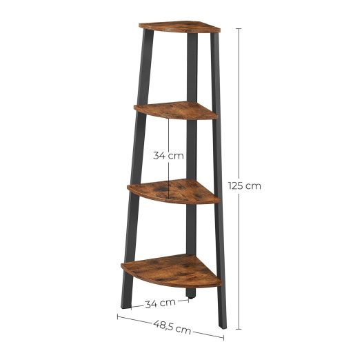 VASAGLE Sarokpolc, 4 szintes ipari tároló állvány, létra könyvespolc, szervező egység