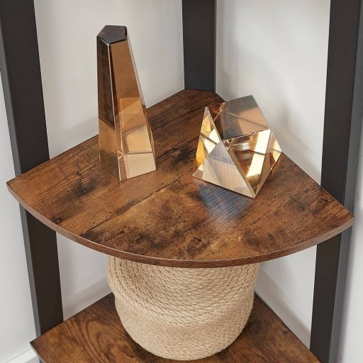 VASAGLE Sarokpolc, 4 szintes ipari tároló állvány, létra könyvespolc, szervező egység