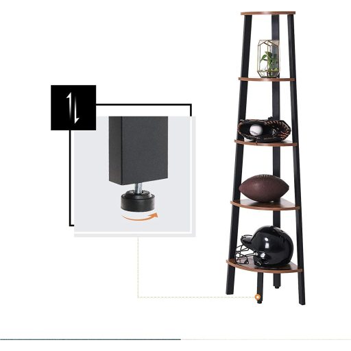 VASAGLE Sarokpolc, 5 szintes ipari létra könyvespolc, tároló állvány, fém kerettel,