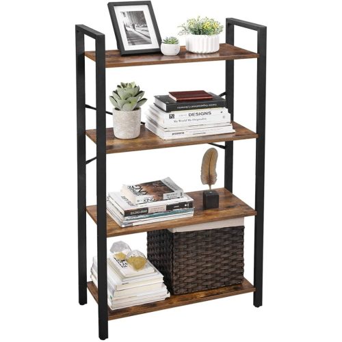 VASAGLE 4 szintes könyvespolc, tároló állvány acél vázzal, 120 cm magas, nappaliba, irodába,