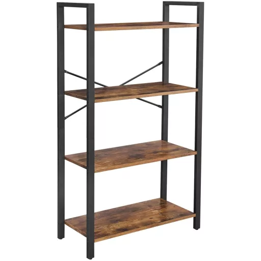 VASAGLE 4 szintes könyvespolc, tároló állvány acél vázzal, 120 cm magas, nappaliba, irodába,