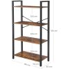 VASAGLE 4 szintes könyvespolc, tároló állvány acél vázzal, 120 cm magas, nappaliba, irodába,