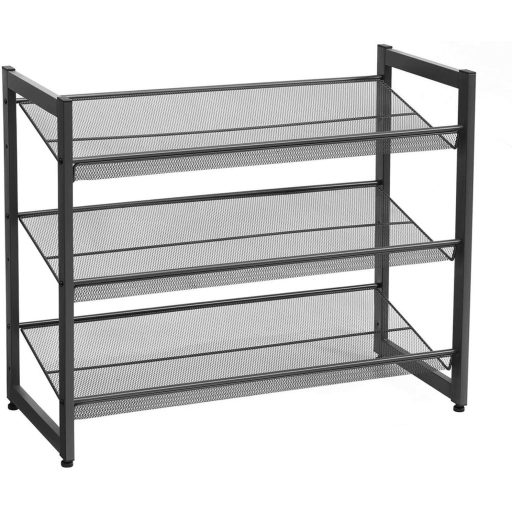 SONGMICS 3 szintes cipőtároló állvány, acél háló, lapos vagy döntött, egymásra rakható