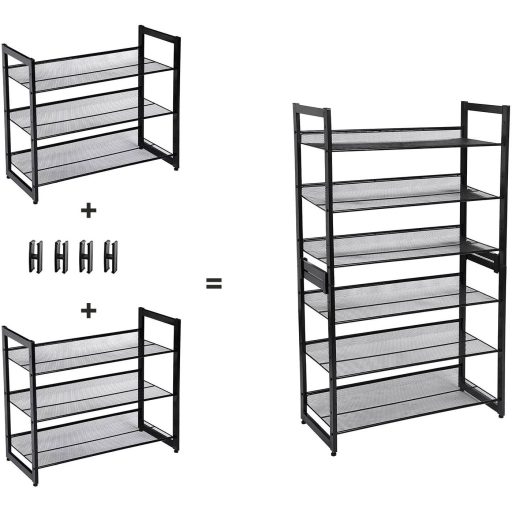 SONGMICS 3 szintes cipőtároló állvány, acél háló, lapos vagy döntött, egymásra rakható