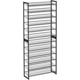   Cipőtartó polc 2x6 szintes fém háló polcokkal, fekete 92x30x220cm