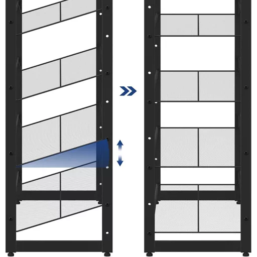 Cipőtartó polc 2x6 szintes fém háló polcokkal, fekete 92x30x220cm