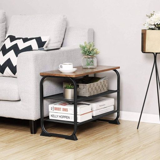 VASAGLE Cipőpad, ipari cipőtartó 2 hálós polccal, lekerekített vasvázzal, előszobába és