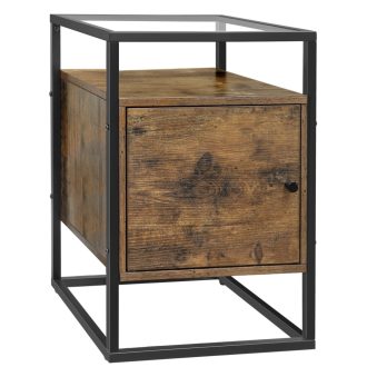 VASAGLE éjjeliszekrény, éjjeliszekrény szekrénnyel, üveg oldalasztal szekrénnyel, végasztal