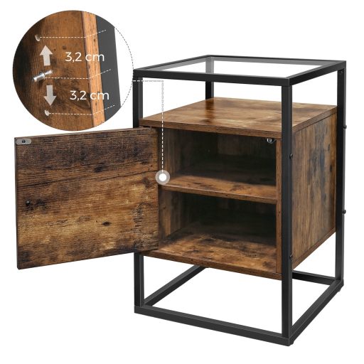 VASAGLE éjjeliszekrény, éjjeliszekrény szekrénnyel, üveg oldalasztal szekrénnyel, végasztal