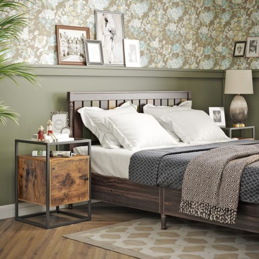 VASAGLE éjjeliszekrény, éjjeliszekrény szekrénnyel, üveg oldalasztal szekrénnyel, végasztal