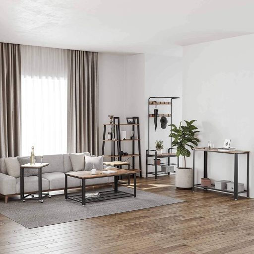 VASAGLE Dohányzóasztal, Oldalasztal, Kávézóasztal, acélkerettel és görgőkkel, könnyű