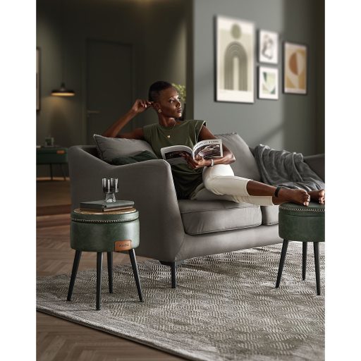 VASAGLE EKHO Kollekció - Tároló Ottomán, Öltözőasztal Szék, PU varrással, Középkori