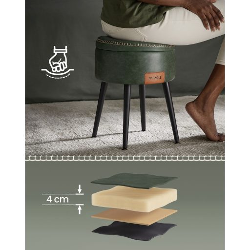 VASAGLE EKHO Kollekció - Tároló Ottomán, Öltözőasztal Szék, PU varrással, Középkori