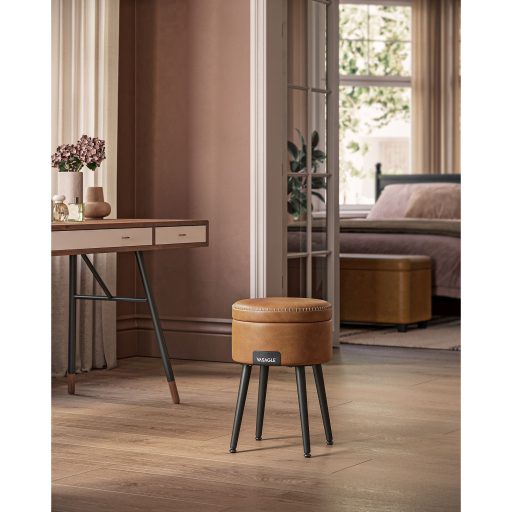 VASAGLE EKHO Kollekció - Tároló Puff, Fésülködő Szék, Műbőr Varrással, Középkori Modern