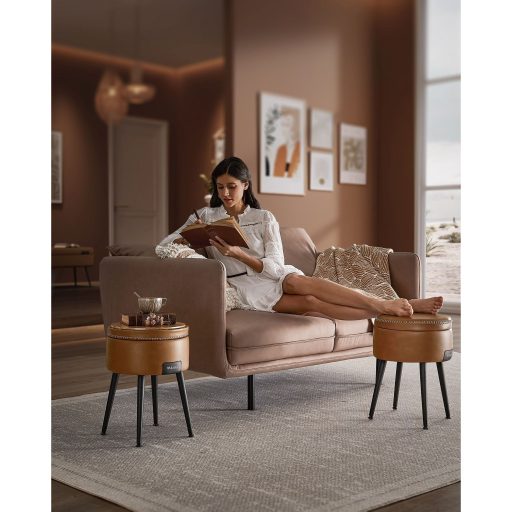 VASAGLE EKHO Kollekció - Tároló Puff, Fésülködő Szék, Műbőr Varrással, Középkori Modern