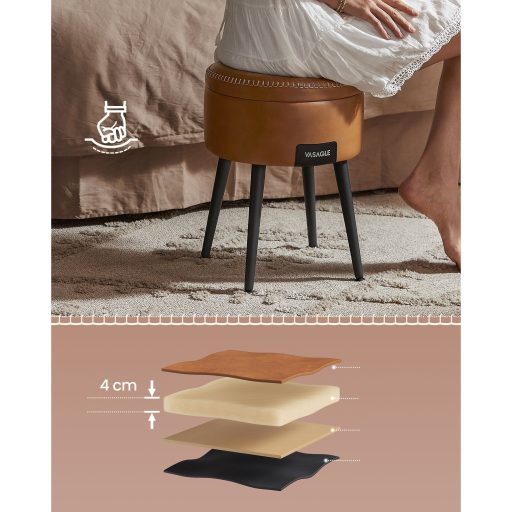VASAGLE EKHO Kollekció - Tároló Puff, Fésülködő Szék, Műbőr Varrással, Középkori Modern
