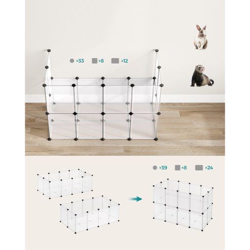 SONGMICS kisállat játszótér padlóval, kisállat ketrec, DIY műanyag ketrec, beltéri futtató