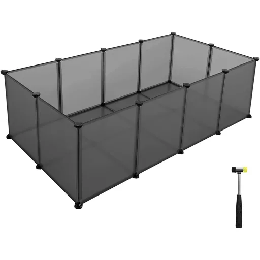 Ketrec háziállatoknak műanyag átlátszó elemekkel, szürke 143x73x46cm