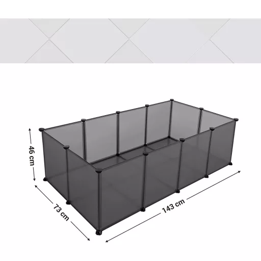 Ketrec háziállatoknak műanyag átlátszó elemekkel, szürke 143x73x46cm
