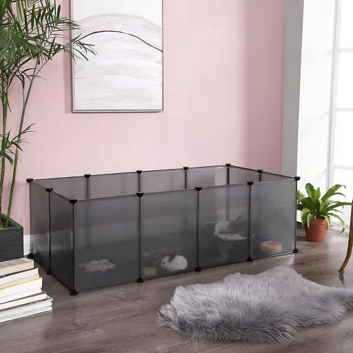 Ketrec háziállatoknak műanyag átlátszó elemekkel, szürke 143x73x46cm