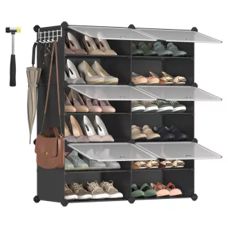   Cipőtároló doboz 6 rekeszes tárolódoboz, fekete 82x32x92cm
