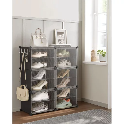 Cipőtároló doboz 6 rekeszes tárolódoboz, fekete 82x32x92cm