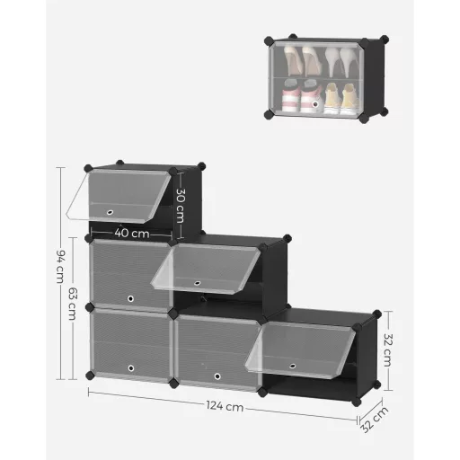Cipőtároló doboz 6 rekeszes tárolódoboz, fekete 82x32x92cm