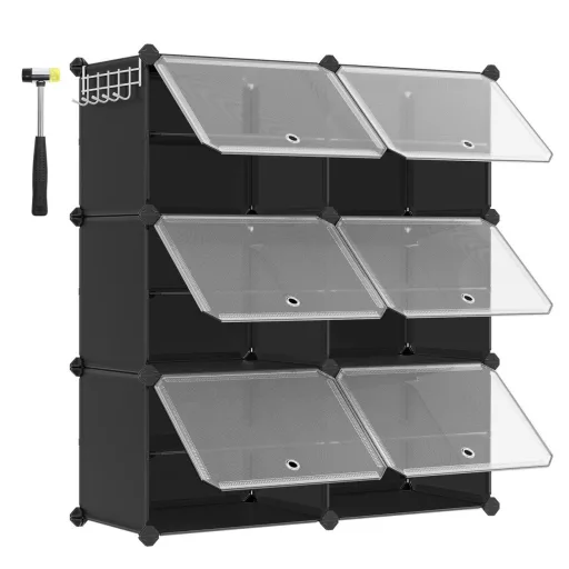 Cipőtároló doboz 6 rekeszes tárolódoboz, fekete 82x32x92cm