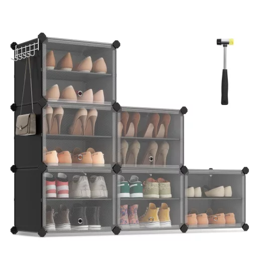 Cipőtároló doboz 6 rekeszes tárolódoboz, fekete 82x32x92cm
