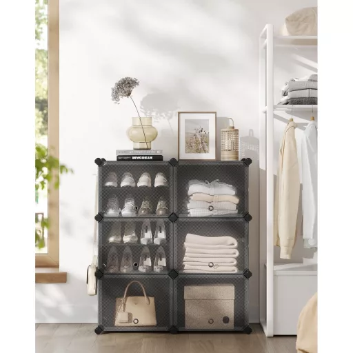 Cipőtároló doboz 6 rekeszes tárolódoboz, fekete 82x32x92cm