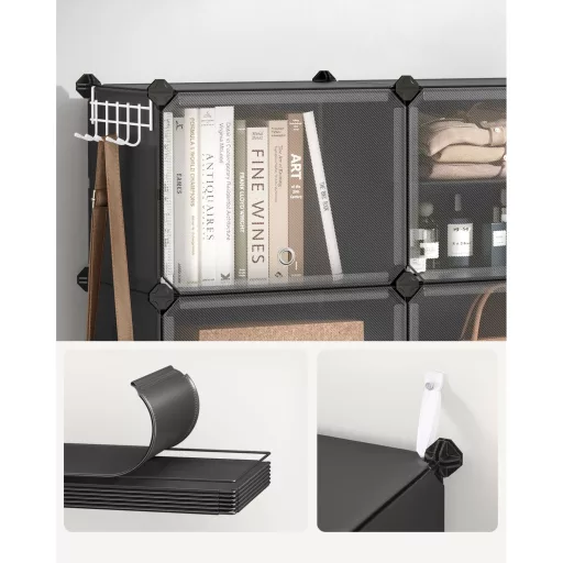 Cipőtároló doboz 6 rekeszes tárolódoboz, fekete 82x32x92cm