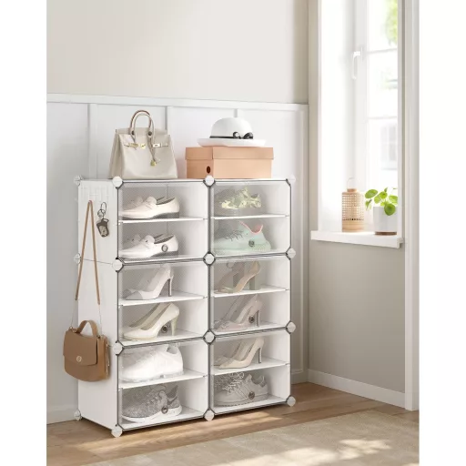 Cipőtároló doboz 6 rekeszes tárolódoboz, fehér 82x32x92cm