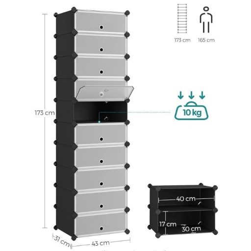 SONGMICS összekapcsolható cipőtartó, téglalap alakú tároló szervező, 10 rekeszes moduláris