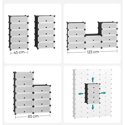 SONGMICS összekapcsolható cipőtartó, téglalap alakú tároló szervező, 10 rekeszes moduláris