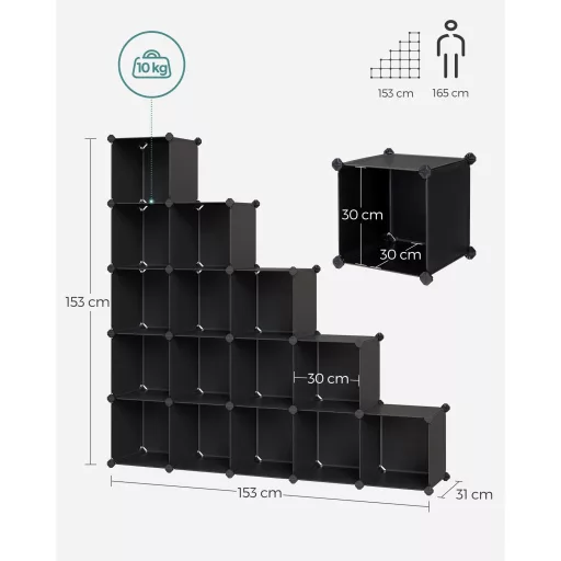 SONGMICS 15-kockás tárolóegység, cipőtartó, DIY polcrendszer, egymásra rakható kockák, PP