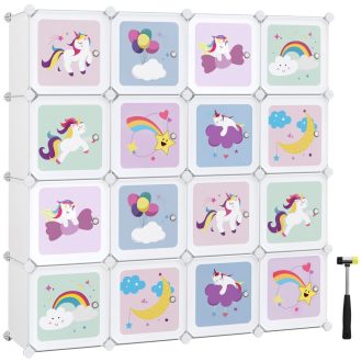 SONGMICS Kocka Polc Többfunkciós Szekrény 16 Kockával Ajtós Polcrendszer Gardrób Cipőtartó